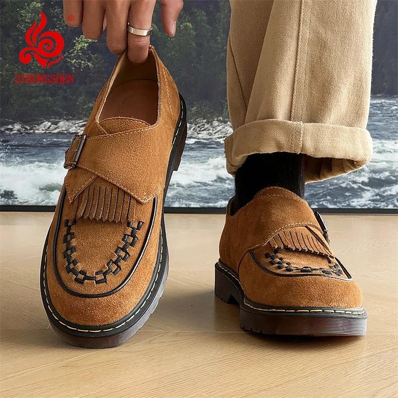 Retro Suede Leather Shoes Tassel Lightweight Flats Loafers Casual Shoes Thick Platform Luxury Fashion Formal Shoe