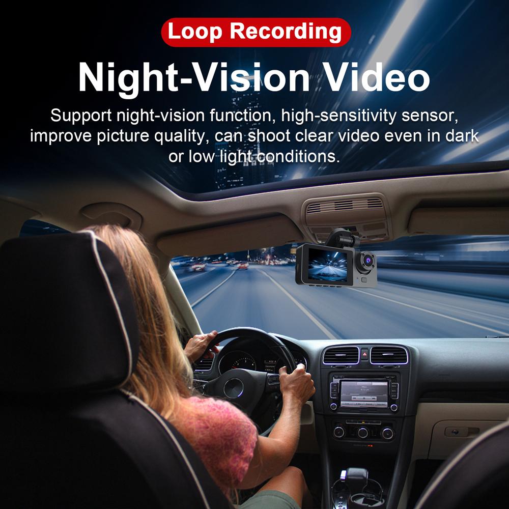 Palubní kamera 1080P DVR Přední a vnitřní a zadní kamera Záznamník jízdy s 2palcovou obrazovkou Podpora palubní kamery