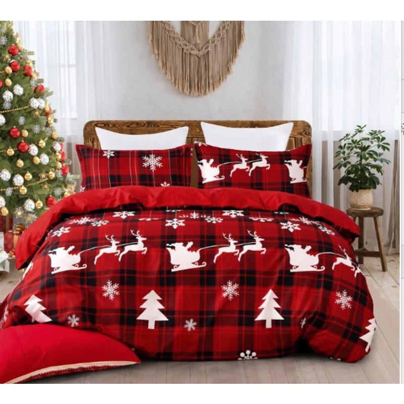 3D Digital Printing Christmas Three-Piece Set, Holiday Decoration Bedding Set