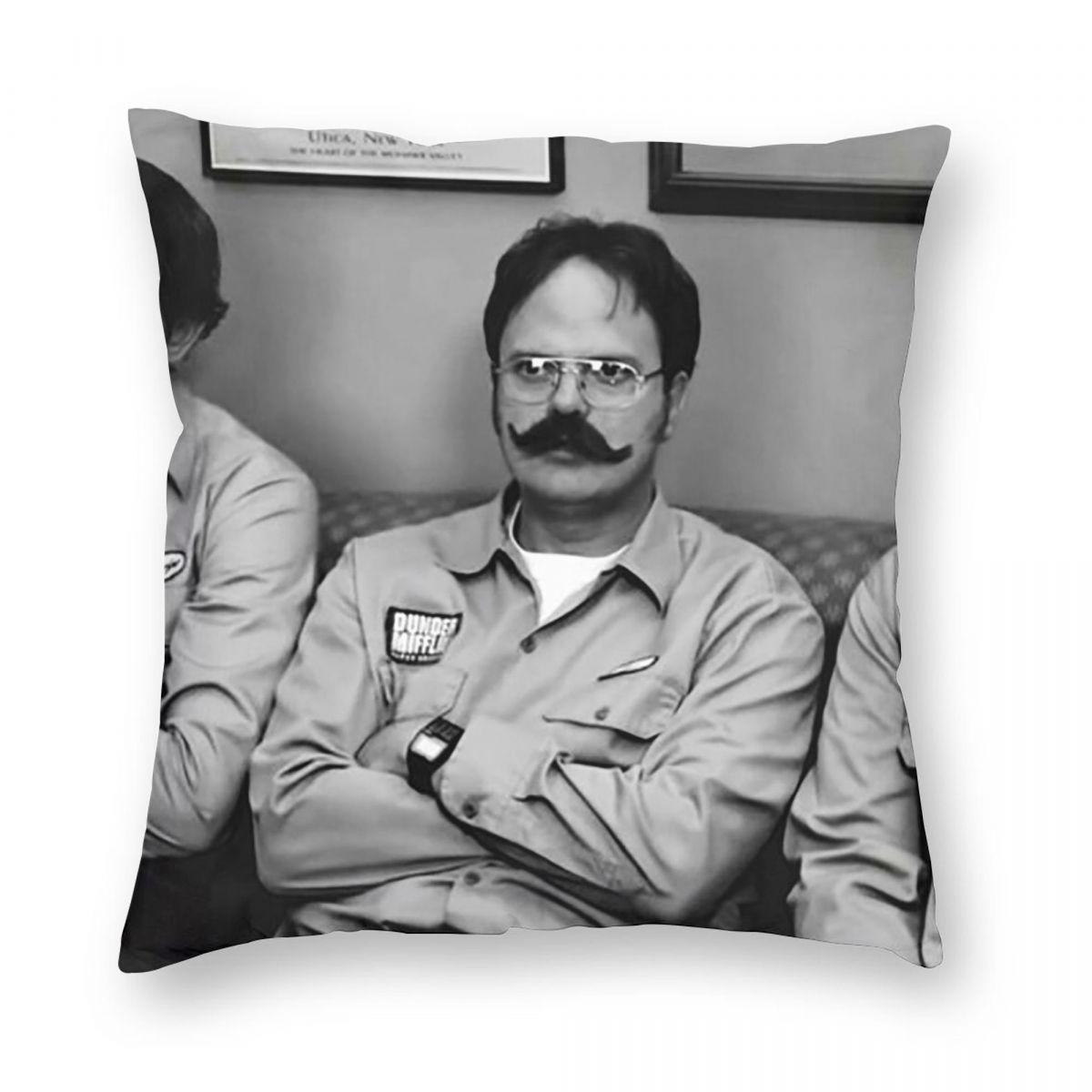 Jim, Dwight And Michael At Utica The Office Dunder Mifflin Paper Company Square Pillowcase Pillow Cover Cushion Throw Pillow Peach skin 18*18(CM)-1Pcs