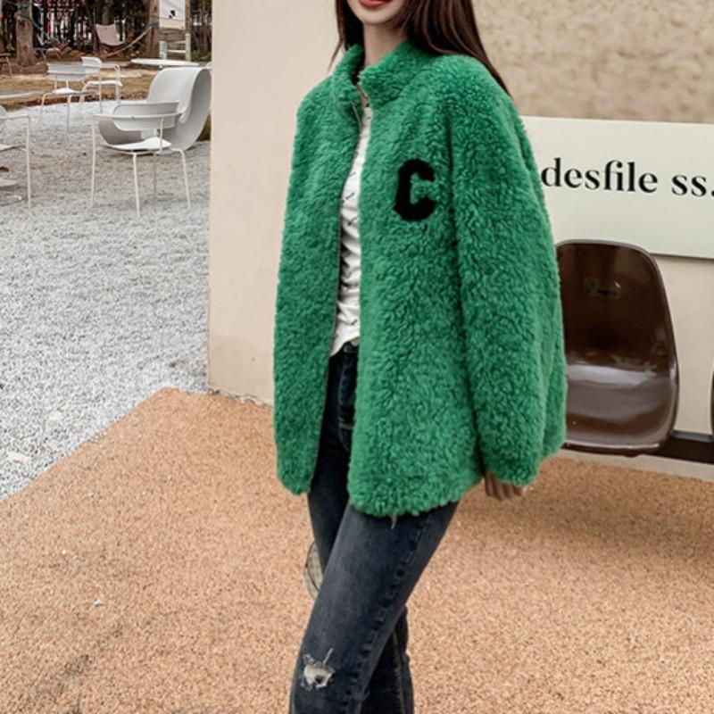 Large size women's clothing thickened plush jacket women's autumn and winter fat mm loose meat-covering coat top baseball uniform