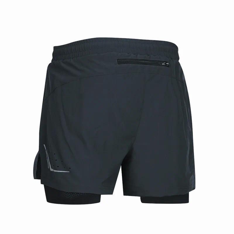 Pantaloni scurți pentru bărbați, cu uscare rapidă, respirabili, lejeri, anti-explozie, cu căptușeală dublă, cu buzunar în spate, pentru alergare, maraton, atletism pe pistă