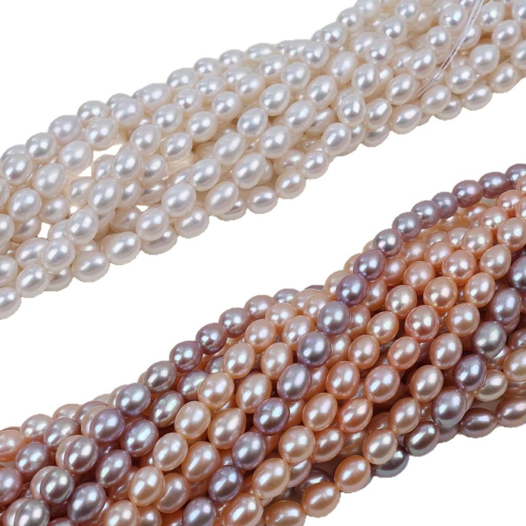 High-Quality 8-9mm Short Plump Rice Beads: Nearly Flawless Natural Freshwater Pearls for Mom Chain DIY Projects