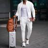 Herren Casual Blazer Set Waffel Baseball Anzug Rundhalsausschnitt Tasche Reißverschluss Langarm Hose Zweiteiliges Set