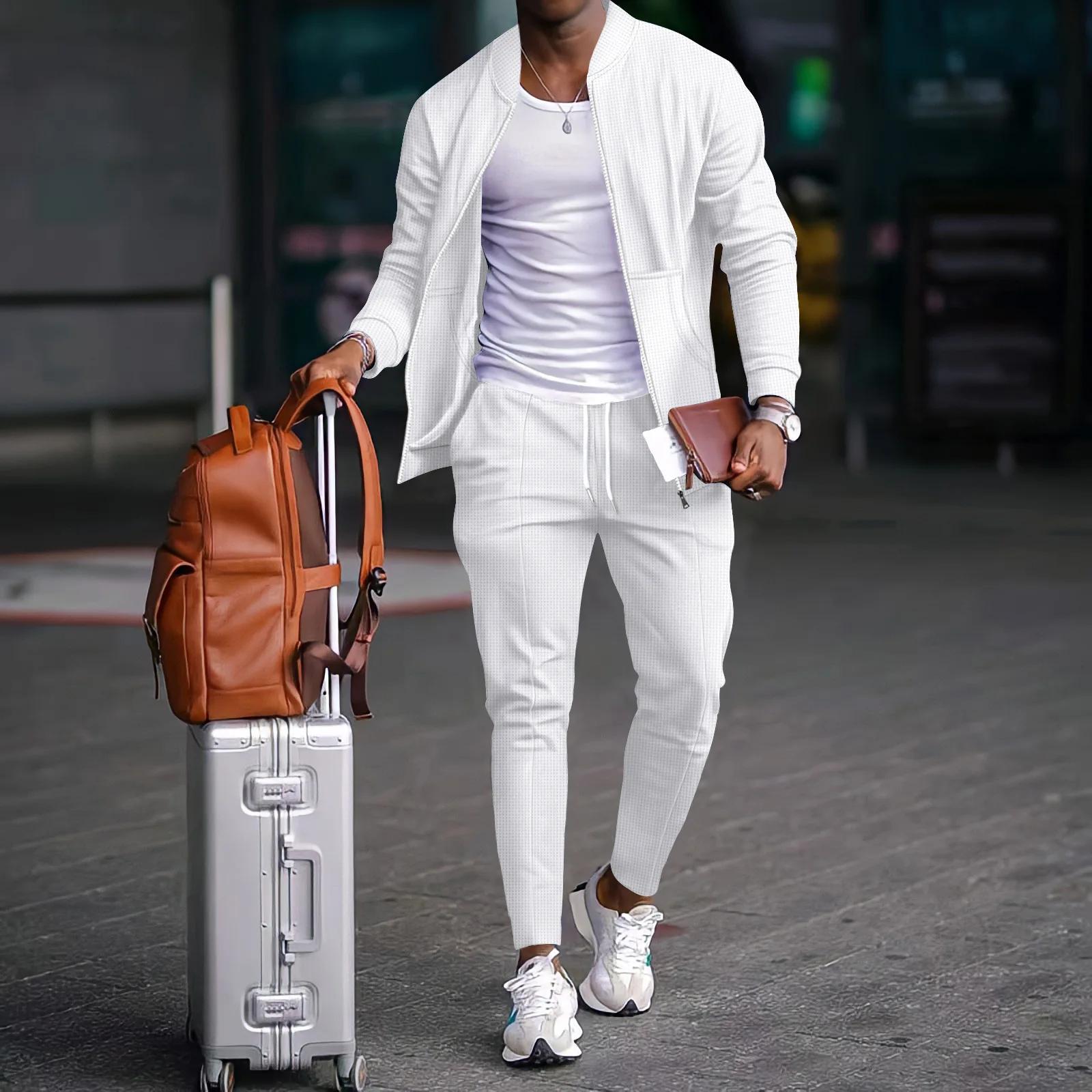 Autumn Men`s Casual Blazer Set Waffle