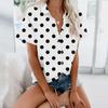 Damemote Uformelt kortermet polka prikker Print Buttons Lapel Shirt Top Bluse