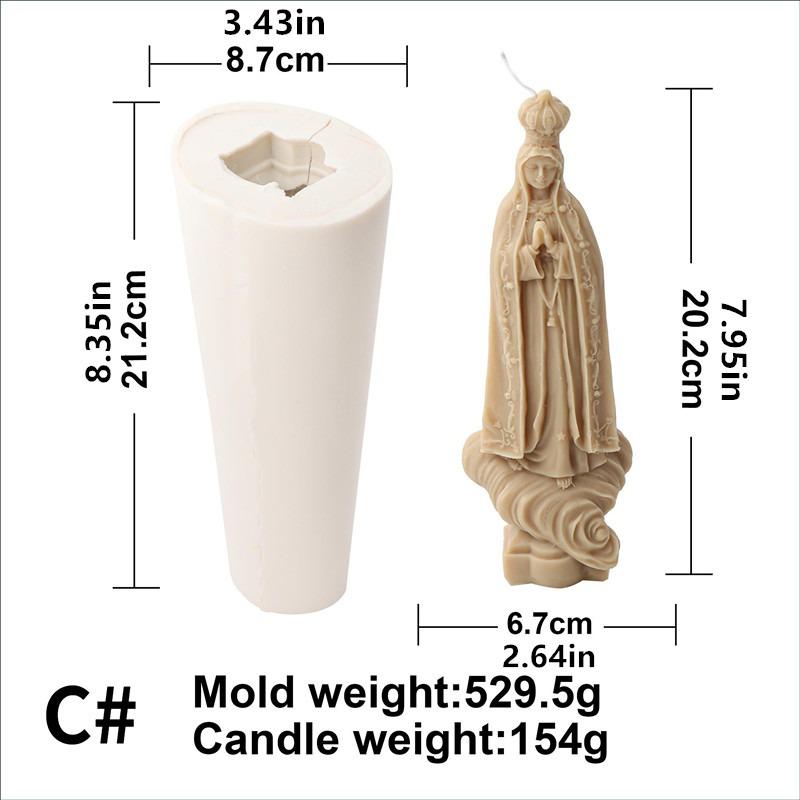 Virgin Fatima Maria Stone Statue Candle Silicone Mold Gypsum Form Carving Art Aromatherapy Plaster Home Decoration Mold Gift