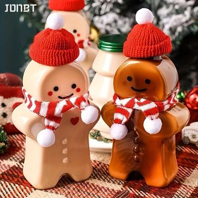 10PCS Transparent Plastic Water Bottle Christmas Gingerbread Man Shaker Drink Bottle Milk Tea Sealed Bottle Beverage Drinkware