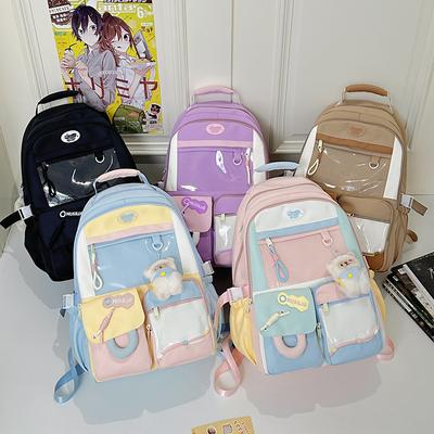 Junior High School Student Schoolbag College Wind Large Capacity Female Contrasting Color Design Small Fresh Backpack Cute Girl Backpack Pain Bag