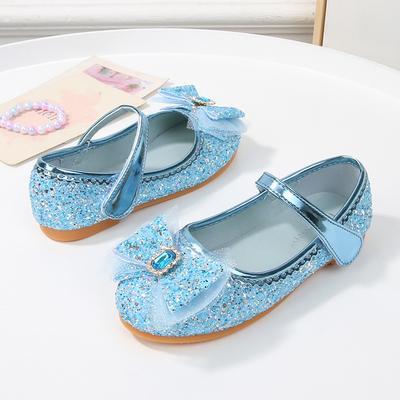 2026 Spring New Flat Bottom Girls Princess Shoes Children's Single Shoes Little Girls Leather Shoes Fashion Bow Crystal Shoes