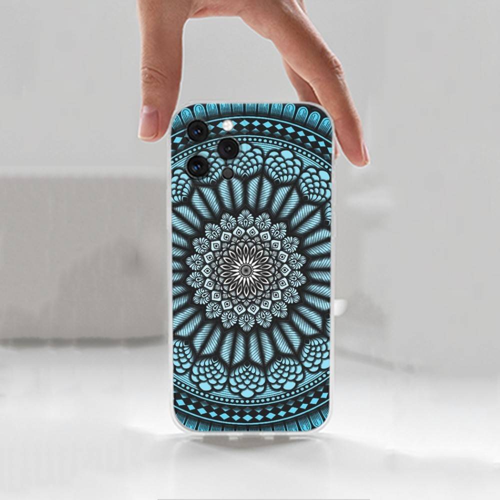Totem Colorful Flower Mandala For iPhone 12,Mini,16,X,13,XR,15,Pro,17,Plus,11,Max,14,SE,XS,Transparent Soft Cover Case