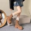 New Women's Suede Western Cowboy Boots, Thick Sole Vintage Cutout, Breathable Elevated Heel, Summer Ankle Boots