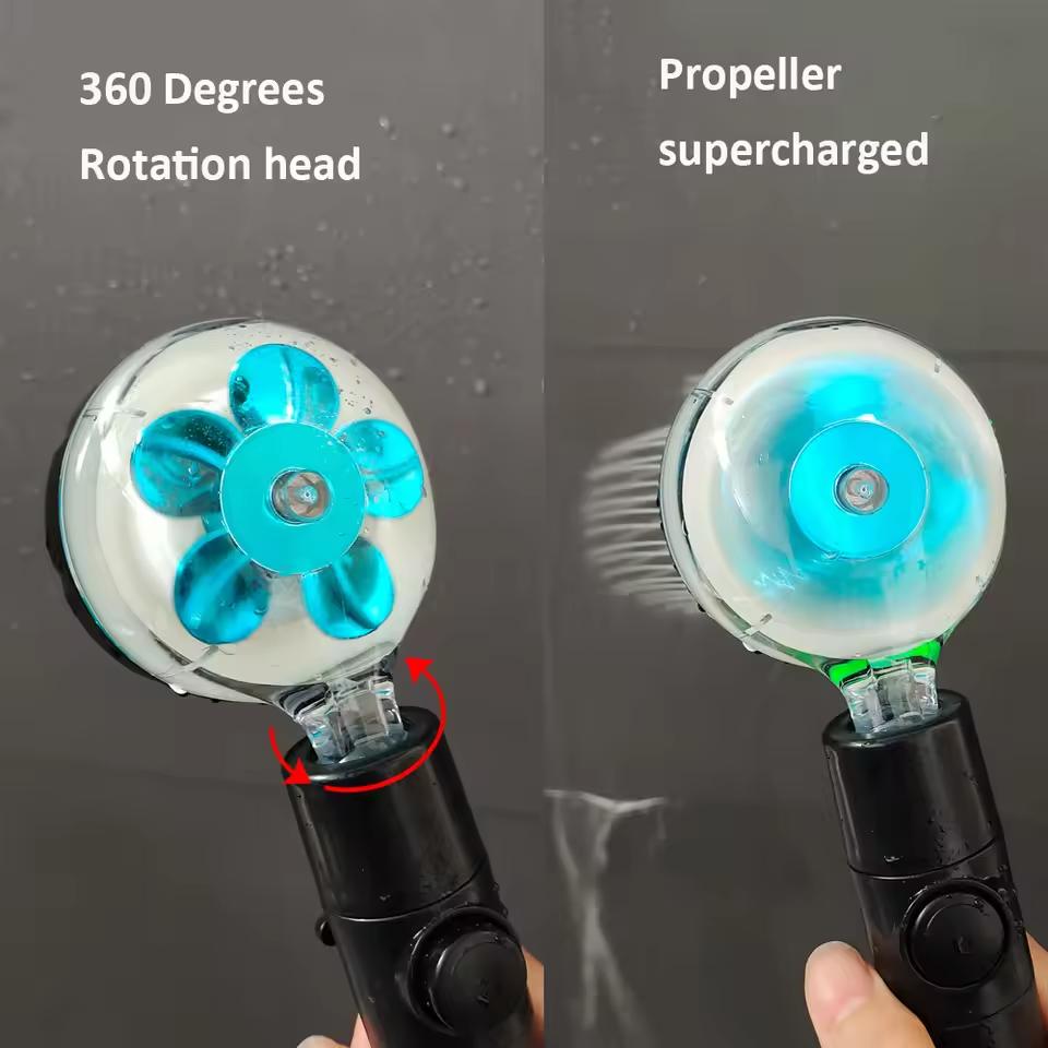 LED Digital Temperature Display Shower Head High Pressure Colors Changes Propeller Showerhead with Adjustable Stop Button Shower