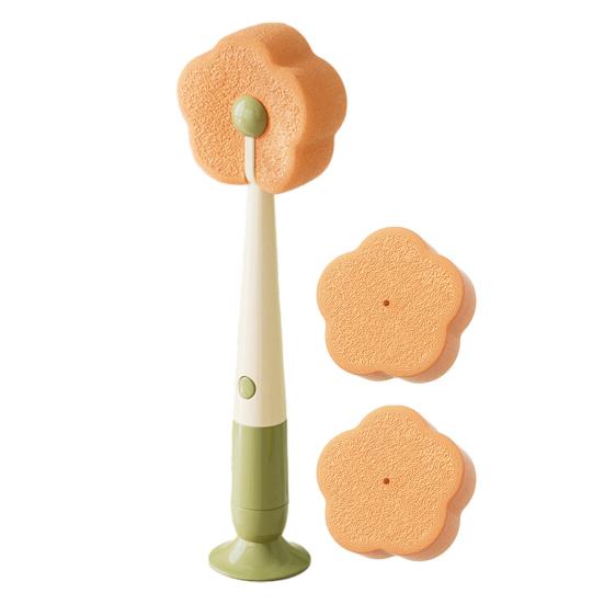 Cleaning Brush with Suction Cup Base Removable Flower Sponge Head Three-in-One Functions Multi-functional Cleaning Brush