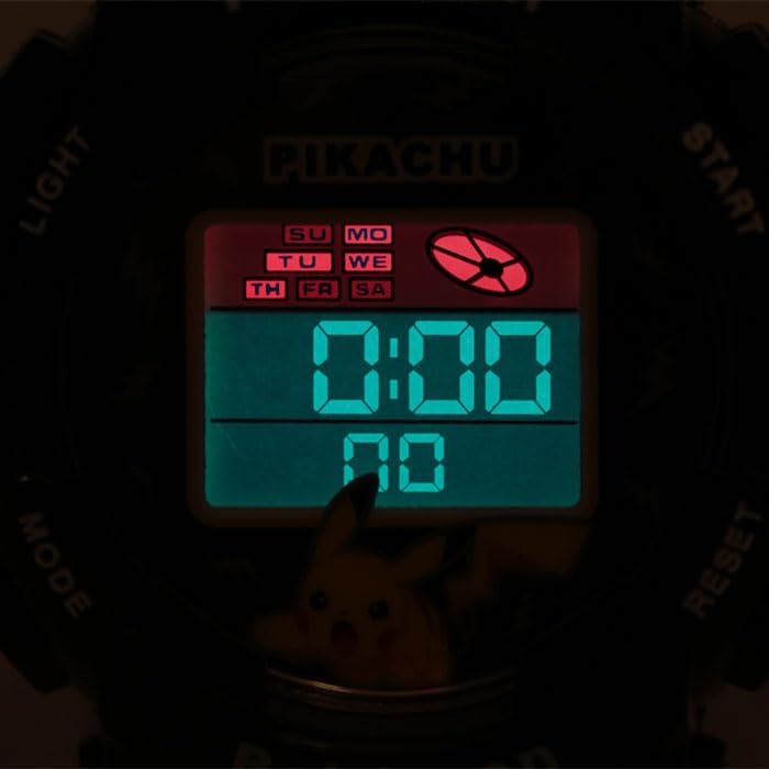 J-AXIS Armbanduhr Pocket Monster Digitaluhr Pikachu EL-Hintergrundbeleuchtung Kalenderfunktion Stoppuhr Stunden-Signal Wecker CP3C0005-BK Unisex Kinder Schwarz