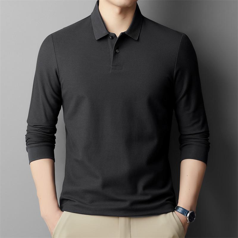 Spring and Autumn New Style Men's Young and Middle-aged Lapel Comfortable, Breathable and Trendy Long-sleeved Cotton T-shirt POLO Shirt