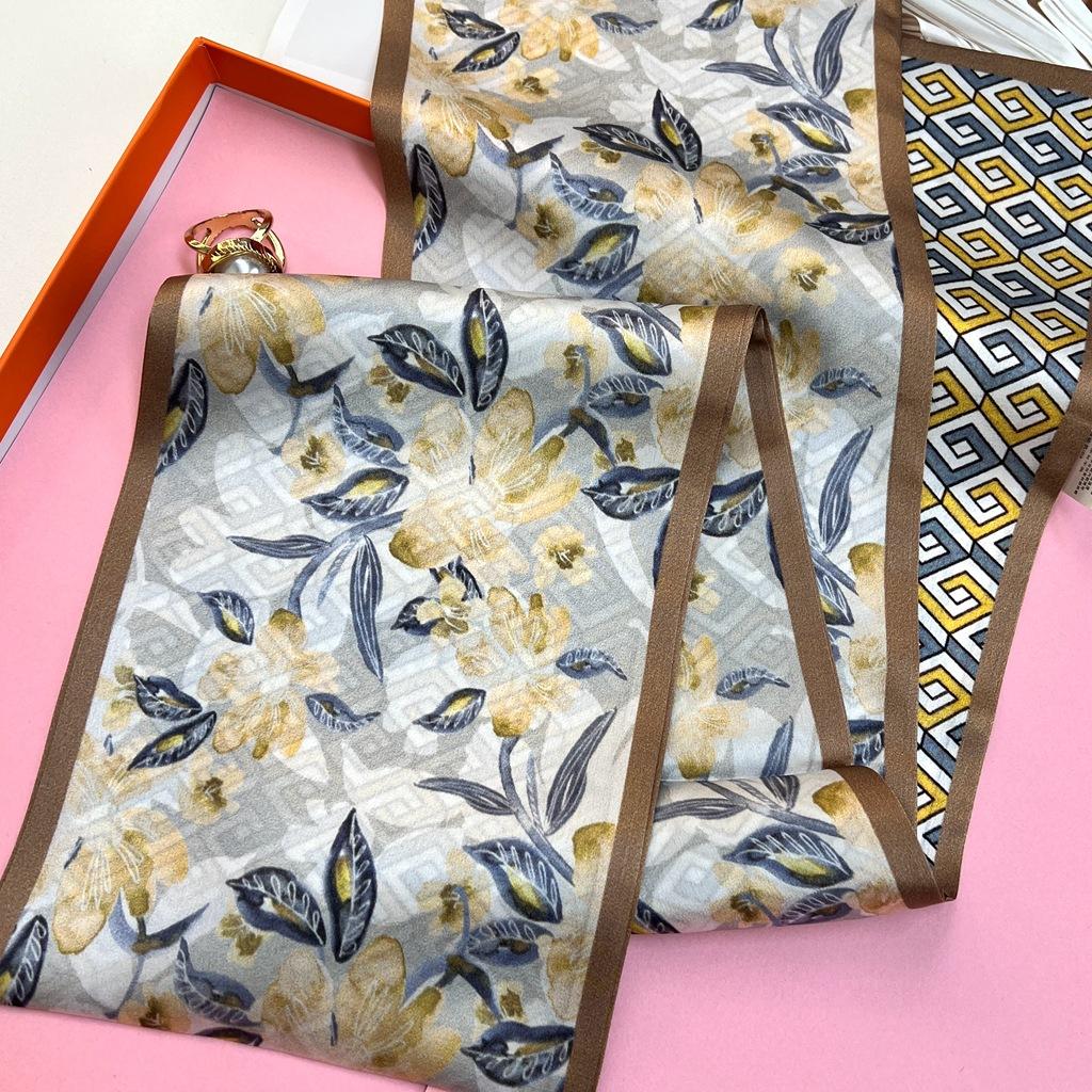 100% Mulberry Silk Scarf, Long Female Versatile Temperament, Double-Sided Tied Bag, Belt, Scarf, Star Scarf Of The Same Style