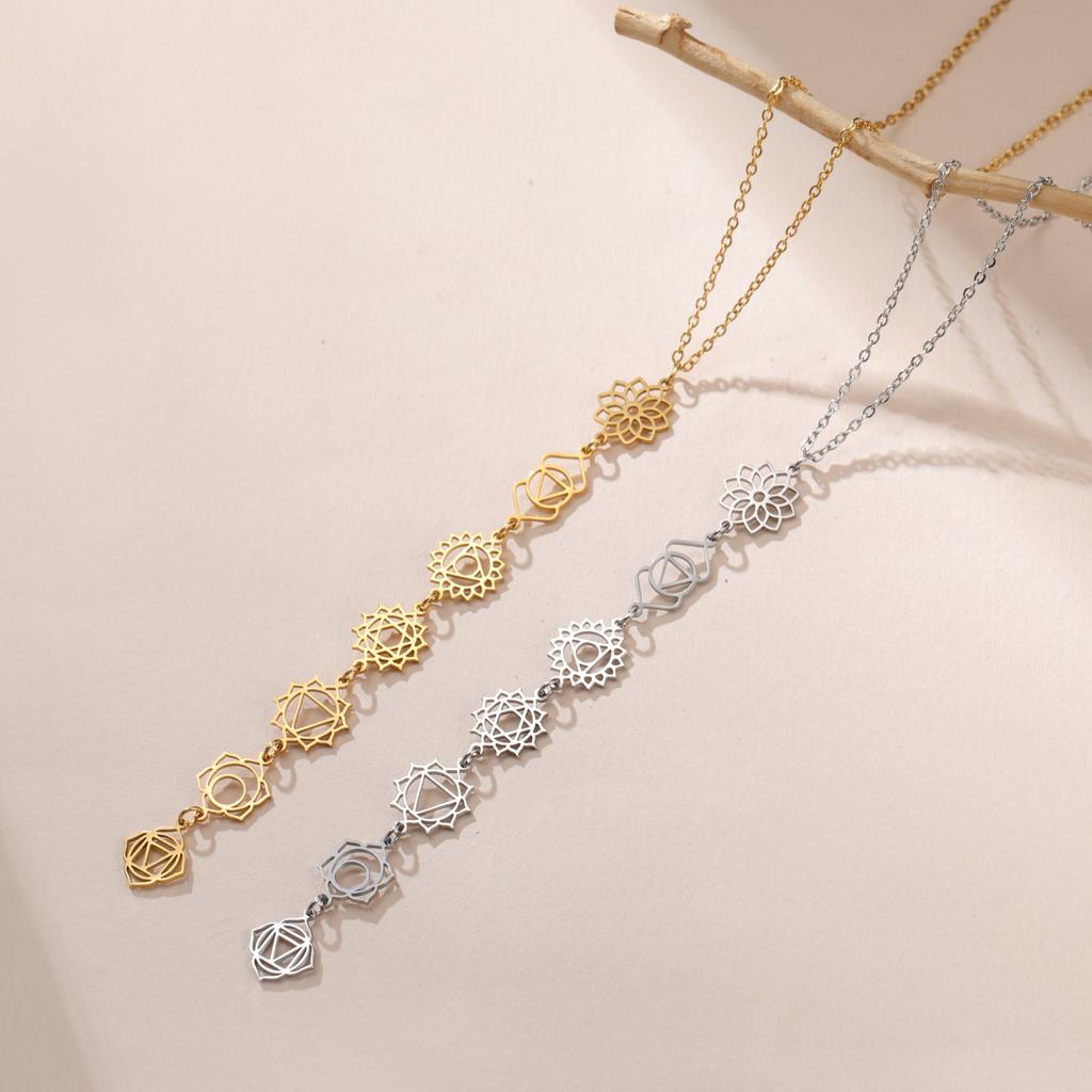 Yoga 7 Chakra Flower Charm Necklace for Women Girls Stainless Steel Gold Color Reiki Amulet Jewelry Mother's Day Gift