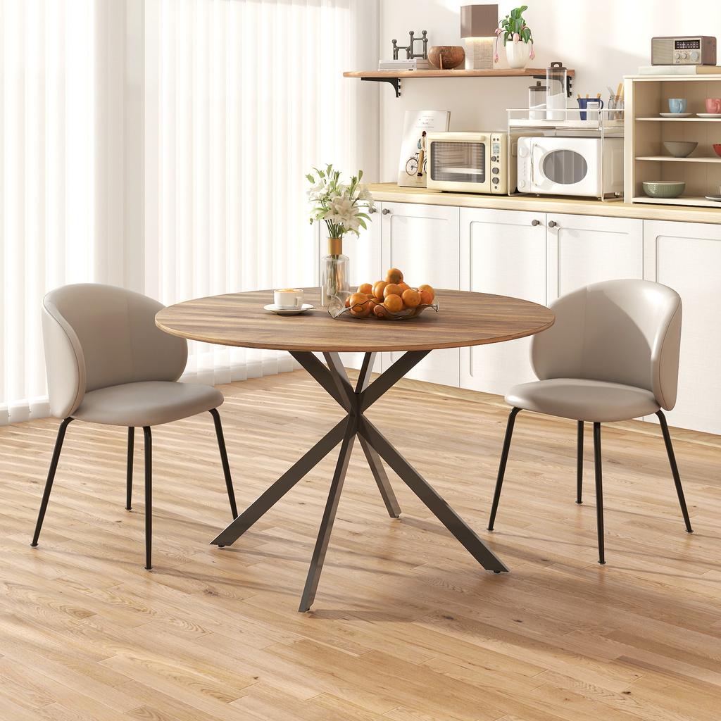 Round Dining Table for 4 People, Industrial Style Kitchen Table with Steel Legs, for Dining Room, Kitchen, Dark Brown