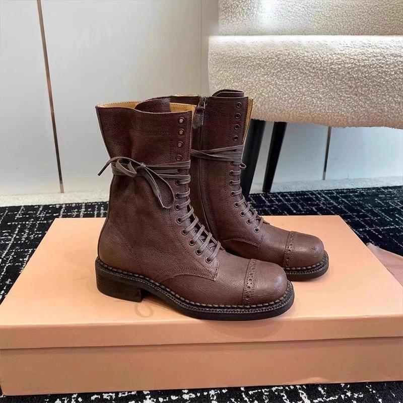 

Cowhide grape mother same leather Martin boots women s autumn and winter Maillard western boots thick heel medium tube retro short boots 40