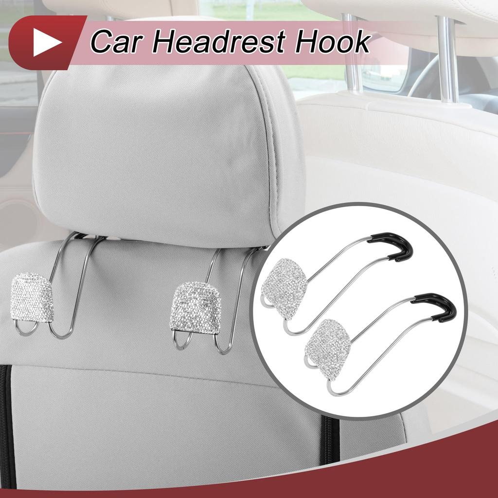 HEROFFIX Set of 2 Car Seat Headrest Perfect for and Car Seatback Organizer Hooks with White x Hooks, Purses, Bags, Umbrellas, More, Heavy-Duty