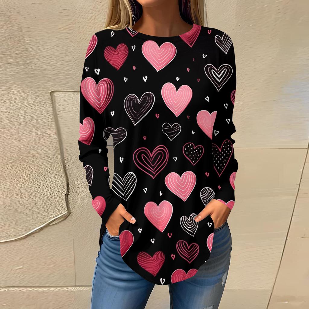 Fashion Women's Casual Long Sleeved Round Neck Printed Tops