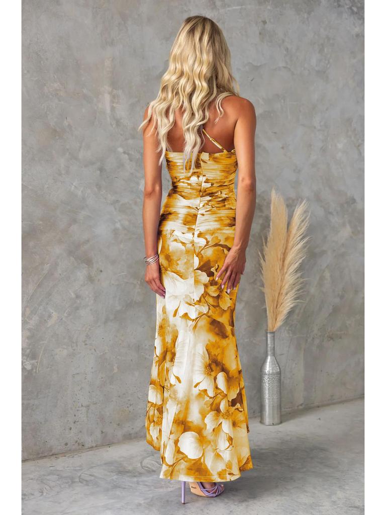 2025 Women's One-Shoulder Elastic Print Dress - European & American Spring/Summer Collection