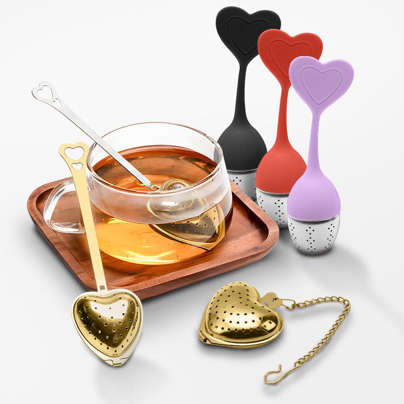 304 Stainless Steel Heart-Shaped Tea Infuser with Handle & Chain