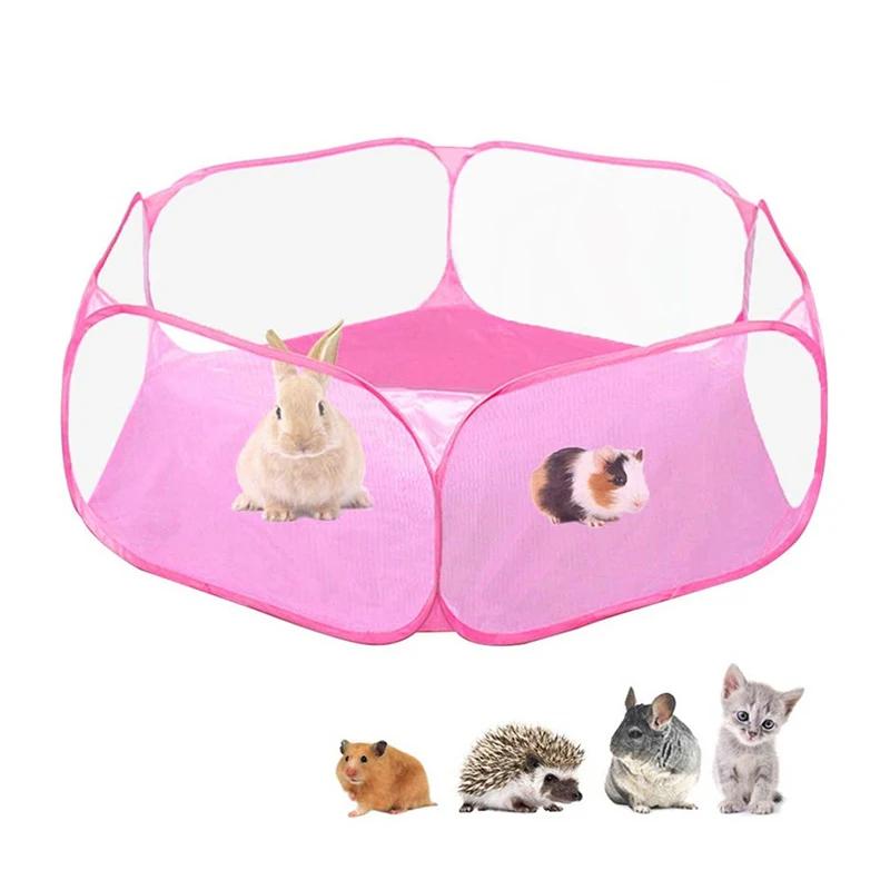 

Portable Small Pet Cage Transparent Cat and Dog Cage Tent Pet Playpen Open Folding Yard Fence For Dog Hamster Rabbit Guinea Pig рожевий