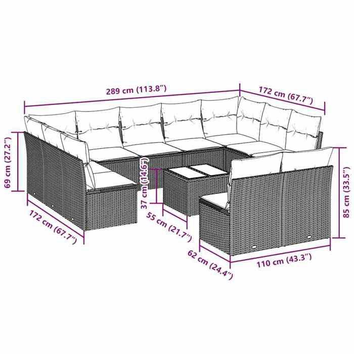 VidaXL Salon de Jardin avec Coussins 13 pcs, Canapés de Terrasse, Ensemble de Meubles d'Extérieur Patio, Moderne, Noir 3218445