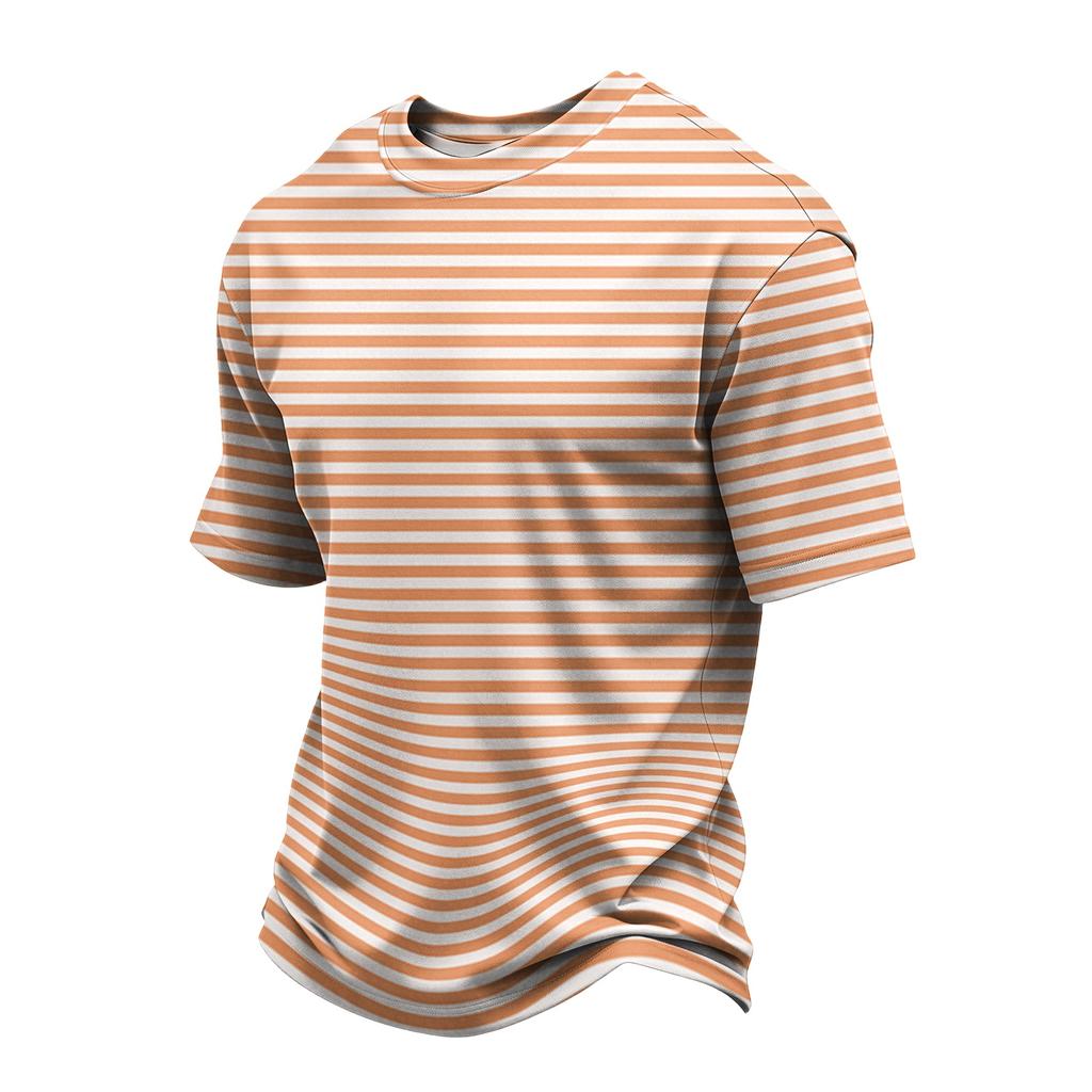 Men's Casual Quick-Dry Short Sleeve Shirt with Round Neck Lightweight Mesh and Striped Design
