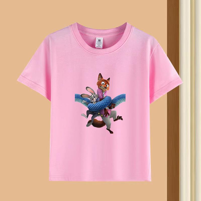 Dětské tričko s krátkým rukávem a kulatým výstřihem - 230g čistá bavlna s potiskem zvířat