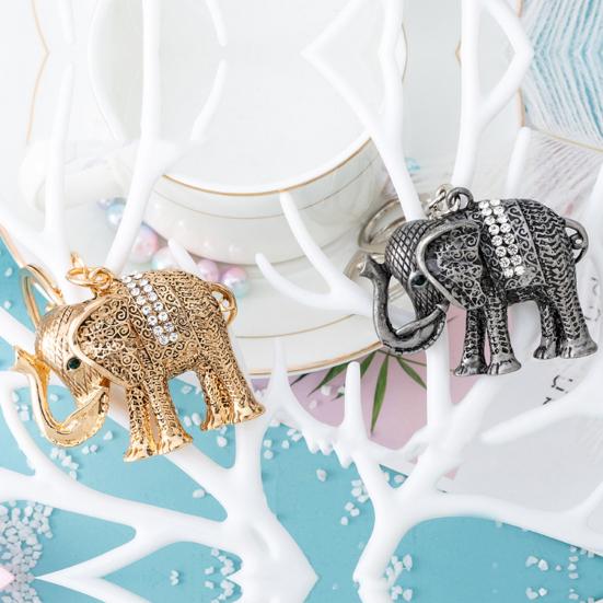 Keychain Pendant 3D Cartoon Elephant Design Sparkling Rhinestones Inlaid Key Chain with Lobster Clasp Key Ring Bags Accessories