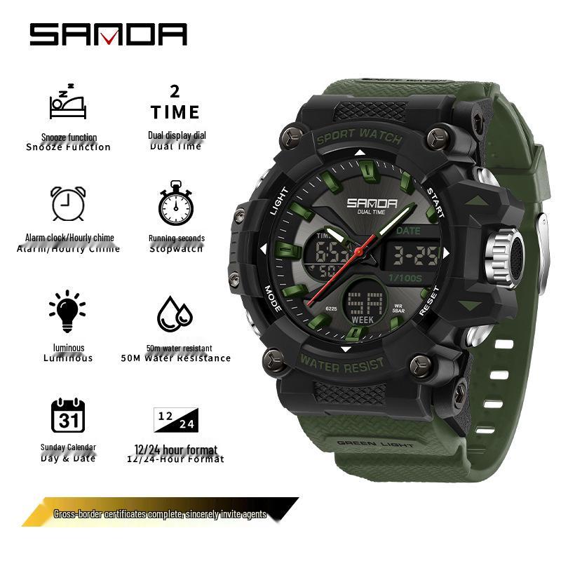 Sanda Trendy Student Sports Watch - Creative, Unique, Luminous Electronic Alarm Clock Watch