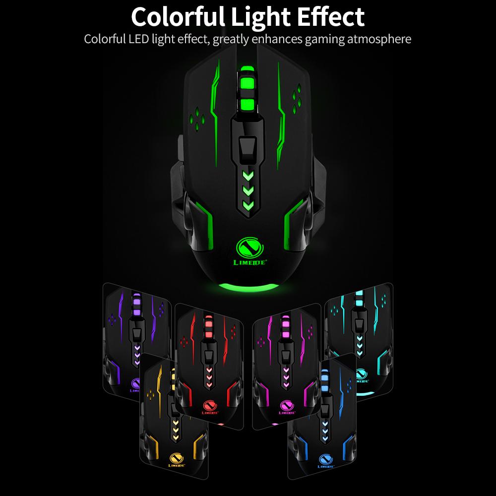 Mouse cu fir USB 6 taste Mouse ergonomic pentru jocuri de birou cu lumină colorată DPI reglabilă pe 4 niveluri
