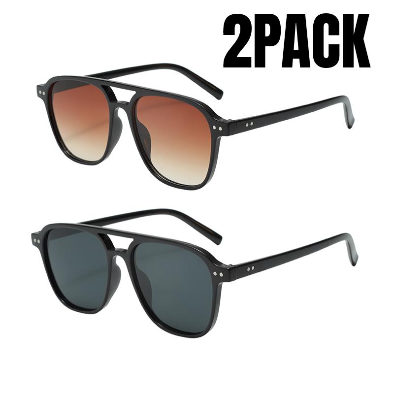 2PACK Fashion Double Bridges Pilot Women Sunglasses Retro Rivets Men Trending Gradient Sun Glasses Shades UV400