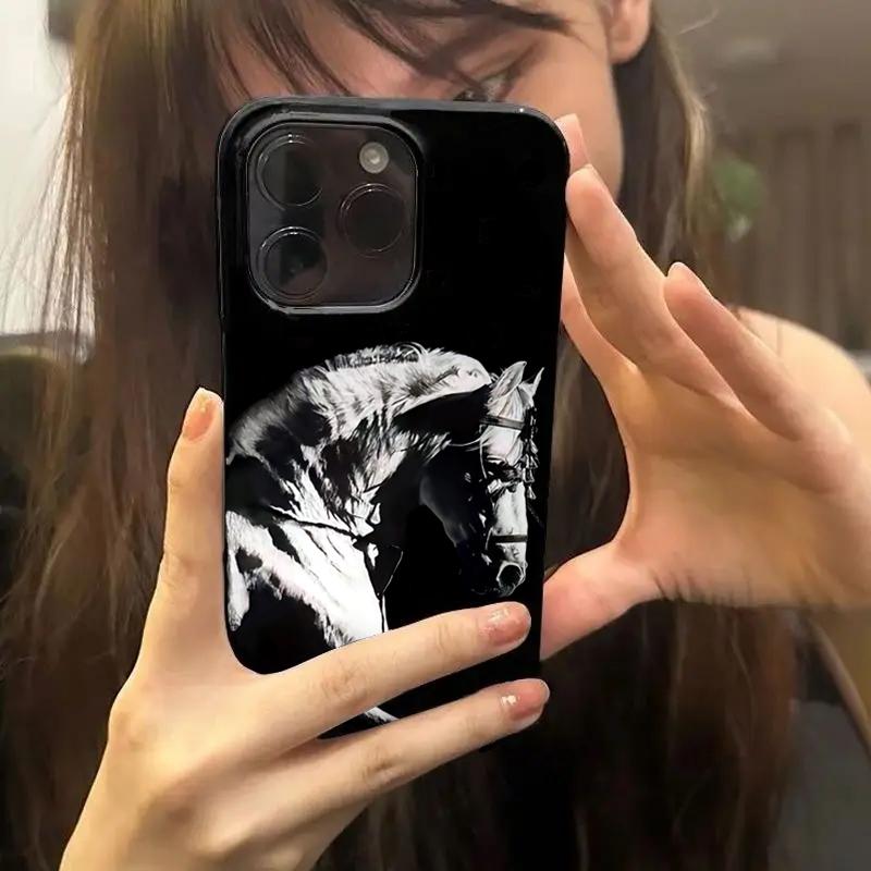 Artistic Black And White Horse Design Phone Case For iPhone 11 12 13 14 15 16 17 Pro Max 16E 17 Air X XR XS Max 7 8 Plus Cover