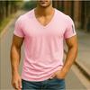 Herren T-Shirts Herren V-Ausschnitt Unifarben Übergröße Lässige Kurzarm-T-Shirts