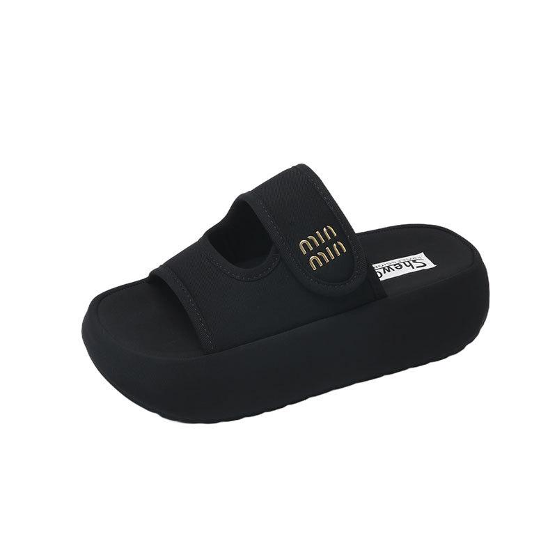 Thick-bottomed cloth Velcro one-word slippers women's 2025 spring and summer new outer wear versatile casual cool slippers