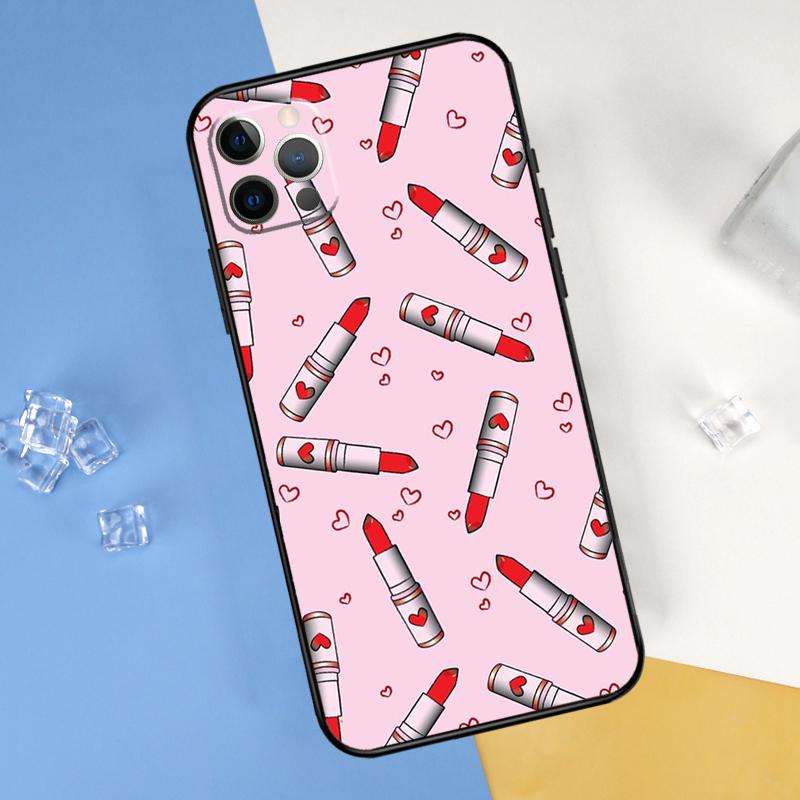 Lipstick Make Up Phone Case For iPhone 16 Pro Max 12 13 Mini 11 14 15 Pro Max XR 16 15 Plus 16e Cover Shell