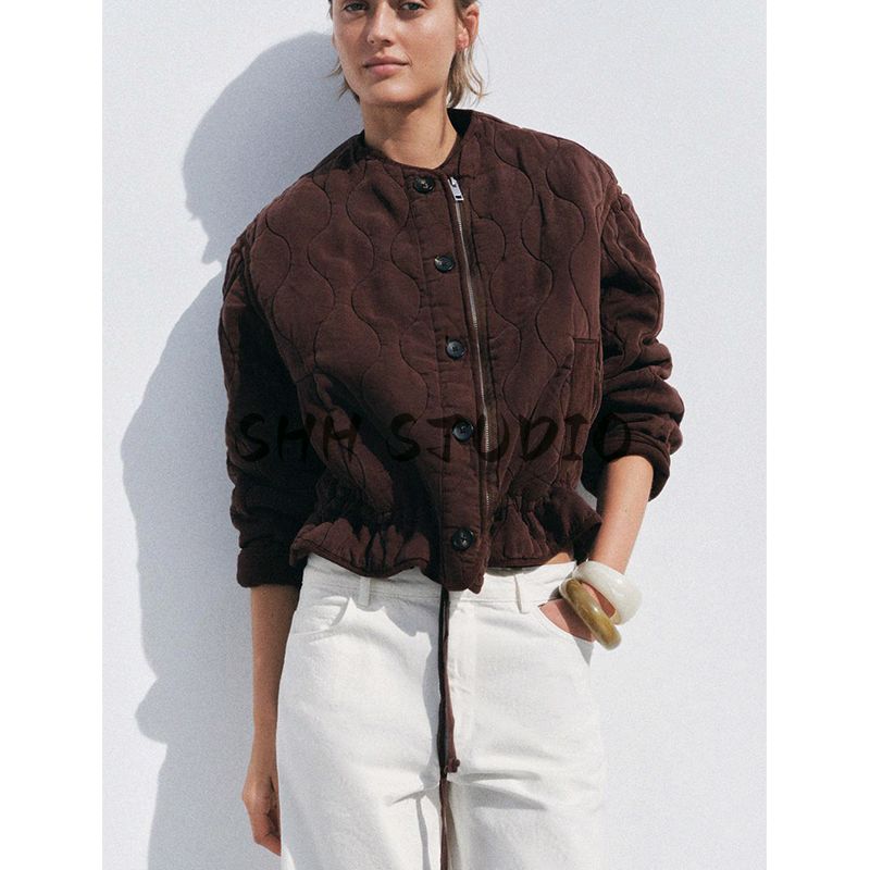 Summer New Women clothes Lyocell Blended Long sleeve Half-high Collar Short down jacket Jacket 4088043