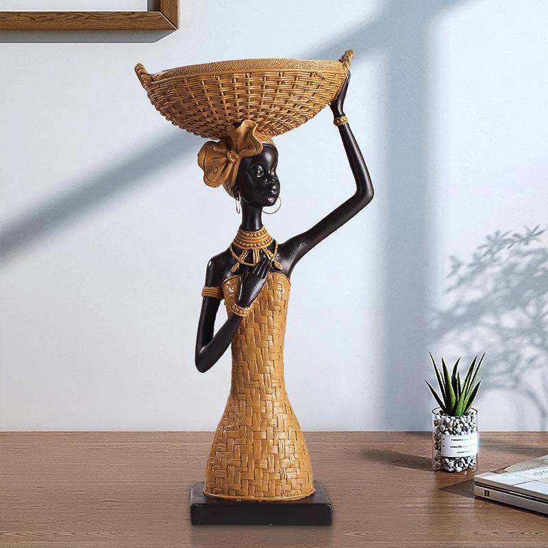 Retro Afrikanisches Mädchen Zuhause Ethnisch Stil Handwerk Harz Ornamente Kreative Geschenke Wohnzimmer Arbeitszimmer Charakter Dekorationen gray