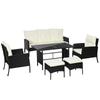 5 Seater Rattan Garden Furniture Set, 6 Piece Garden Sofa Set, Armchairs, 3-Seater Sofa, Footstools, Glass Dining Table, Cushions