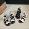 Girls Princess Sandals Soild Color Versatile Kids Roman Shoes Side Zipper 2025 Summer New Children Beach Shoes Open Toes Beading