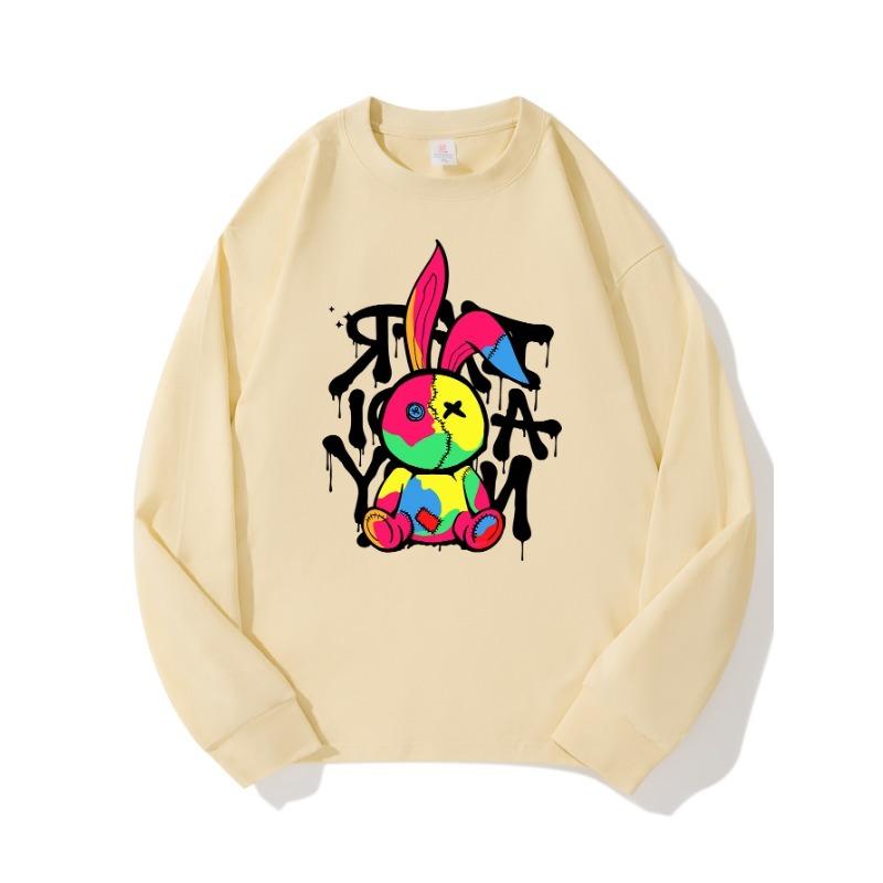 

Осенняя одежда с цветным кроликом, длинный рукав, чистый хлопок, новый мужской и женский топ, весенний внутренний слой, базовая рубашка, футболка с круглым вырезом и длинными рукавами XXL бежевый