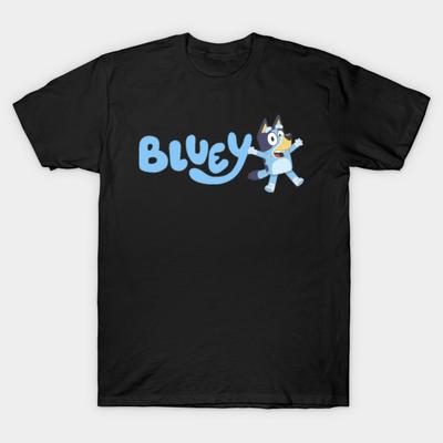Men Black Print T-shirt Bluey Logo Bluey Escapades No-Cut Transfer Paper Print Cotton Tshirt