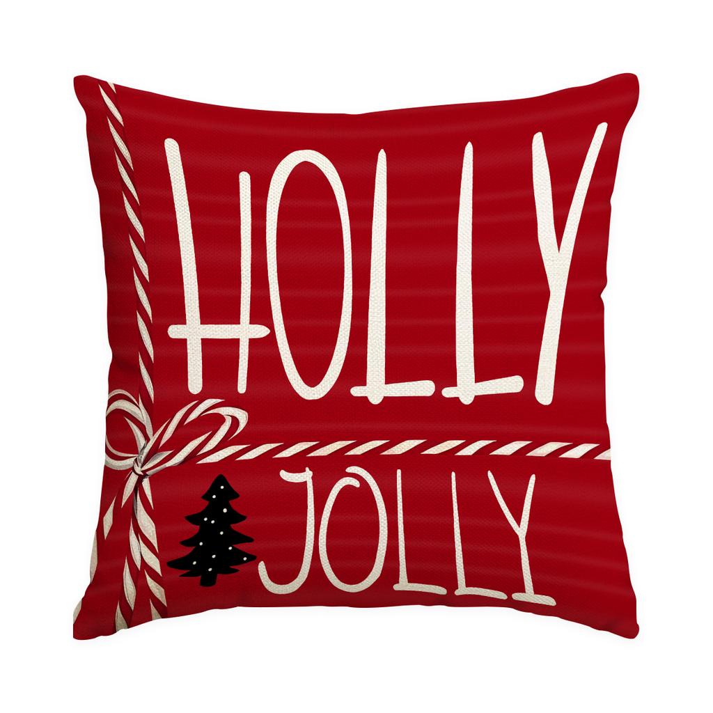 1/4Pcs Red Christmas Pillowcase Snowflake Bow Grid Christmas Tree Single Sided Printed Cushion Cover, Christmas Decorations