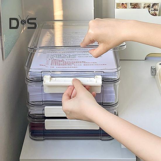 File Storage Box Plastic Snap-On Design Stackable Transparent Document Storage Box Large Capacity File Organizer