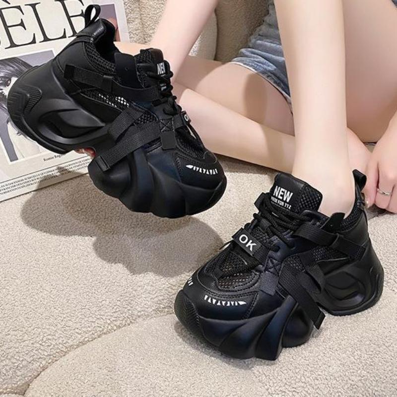 Thick-soled Lace-up Casual Sneakers for Women, Spring and Autumn Style, Fashionable and Comfortable Dad Shoes