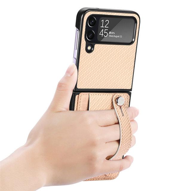 

Чехол-кошелек из углеродного волокна с защитой от пыли для Samsung Galaxy Z Flip 4 5 5g Flip4 Flip3 Flip5 Flip 3 Zflip5 противоударный держатель для карт for samsung Z Flip 5 хаки